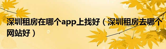 深圳租房在哪个app上找好（深圳租房去哪个网站好）