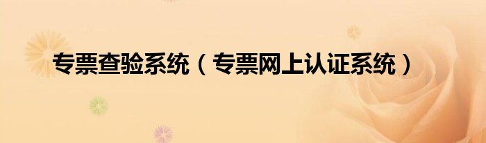 专票查验系统(专票网上认证系统)