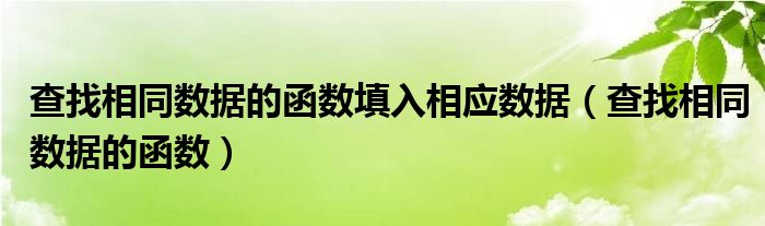 查找相同数据的函数填入相应数据(查找相同数据的函数)