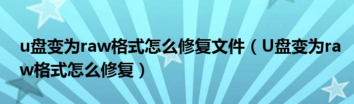 u盘变为raw格式怎么修复文件(U盘变为raw格式怎么修复)