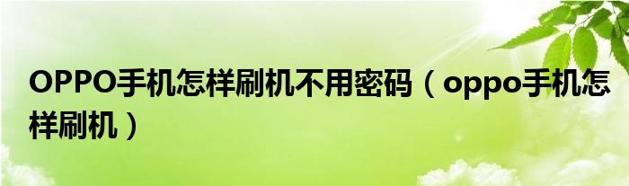 OPPO手机怎样刷机不用密码(oppo手机怎样刷机)