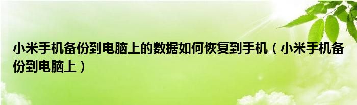 小米手机备份到电脑上的数据如何恢复到手机(小米手机备份到电脑上)
