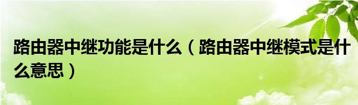 路由器中继功能是什么(路由器中继模式是什么意思)