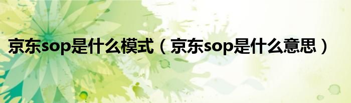 京东sop是什么模式(京东sop是什么意思)