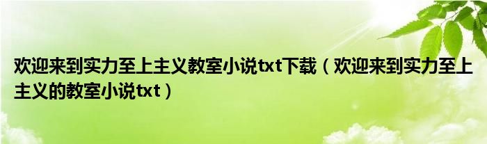 欢迎来到实力至上主义教室小说txt下载(欢迎来到实力至上主义的教室小说txt)