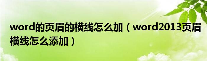 word的页眉的横线怎么加(word2013页眉横线怎么添加)