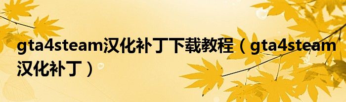 gta4steam汉化补丁下载教程(gta4steam汉化补丁)