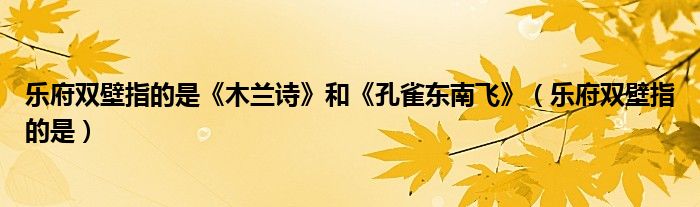 乐府双壁指的是《木兰诗》和《孔雀东南飞》（乐府双壁指的是）