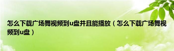 怎么下载广场舞视频到u盘并且能播放（怎么下载广场舞视频到u盘）