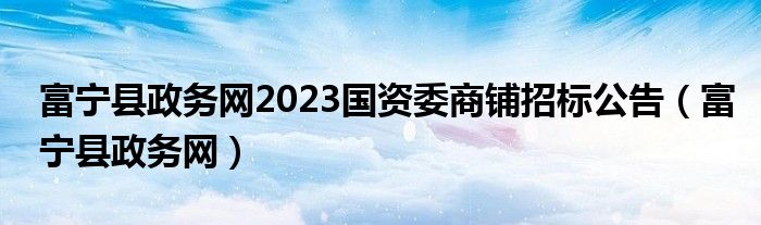 富宁县政务网2023国资委商铺招标公告（富宁县政务网）