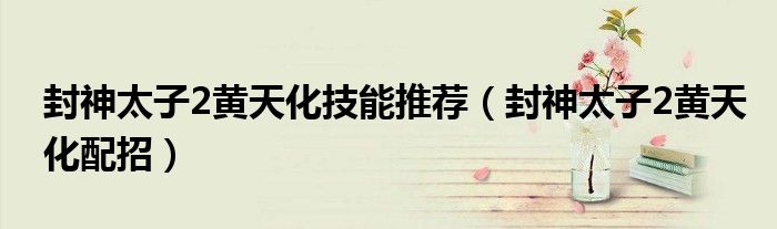 封神太子2黄天化技能推荐(封神太子2黄天化配招)