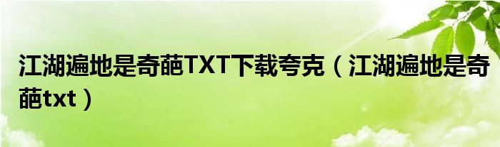 江湖遍地是奇葩TXT下载夸克(江湖遍地是奇葩txt)