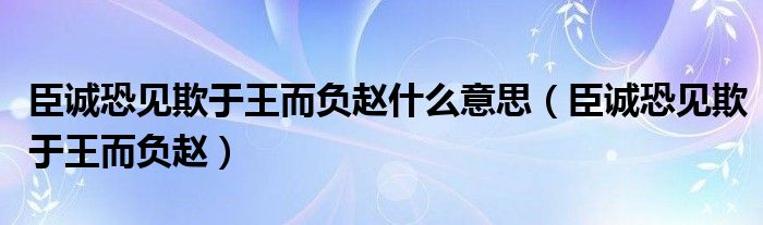 臣诚恐见欺于王而负赵什么意思（臣诚恐见欺于王而负赵）