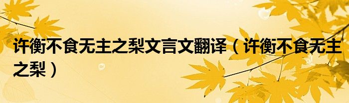 许衡不食无主之梨文言文翻译（许衡不食无主之梨）