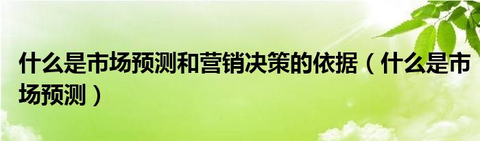 什么是市场预测和营销决策的依据（什么是市场预测）