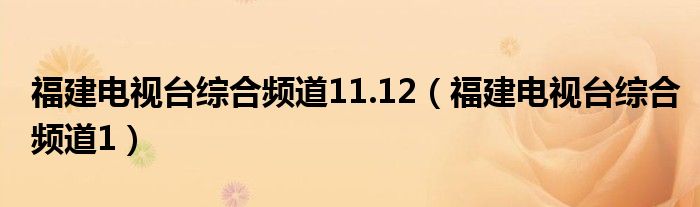 福建电视台综合频道11.12(福建电视台综合频道1)