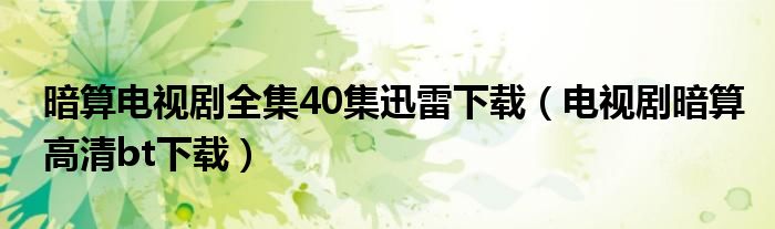 暗算电视剧全集40集迅雷下载(电视剧暗算高清bt下载)