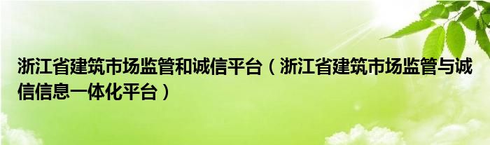 浙江省建筑市场监管和诚信平台（浙江省建筑市场监管与诚信信息一体化平台）