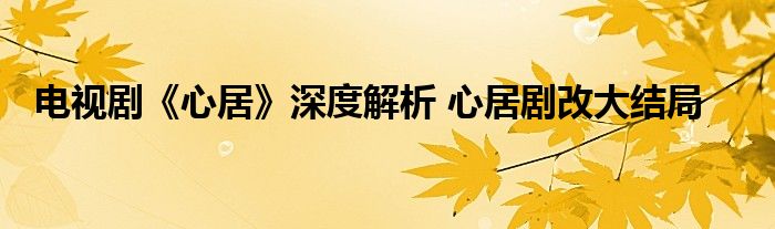 电视剧《心居》深度解析 心居剧改大结局