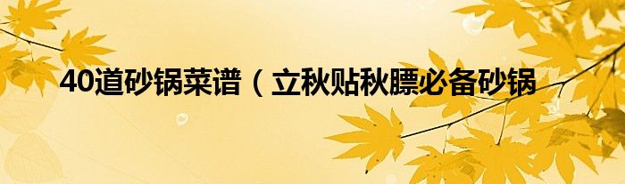 40道砂锅菜谱(立秋贴秋膘必备砂锅