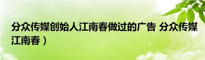 分众传媒创始人江南春做过的广告 分众传媒江南春)