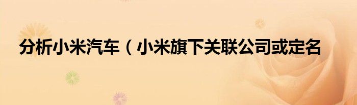 分析小米汽车(小米旗下关联公司或定名