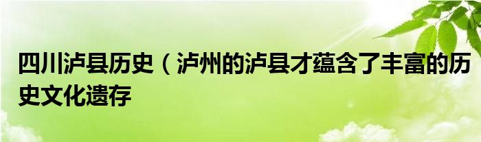 四川泸县历史(泸州的泸县才蕴含了丰富的历史文化遗存