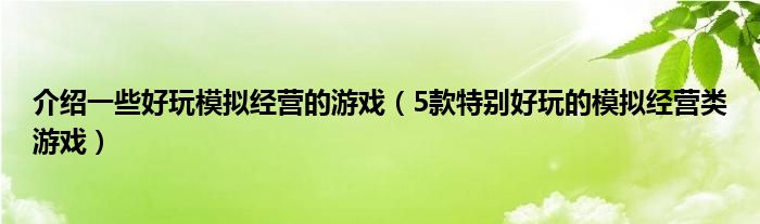 介绍一些好玩模拟经营的游戏(5款特别好玩的模拟经营类游戏)