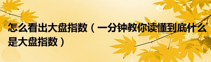 怎么看出大盘指数(一分钟教你读懂到底什么是大盘指数)