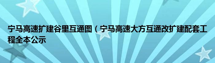 宁马高速扩建谷里互通图(宁马高速大方互通改扩建配套工程全本公示
