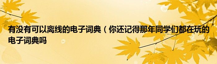 有没有可以离线的电子词典(你还记得那年同学们都在玩的电子词典吗