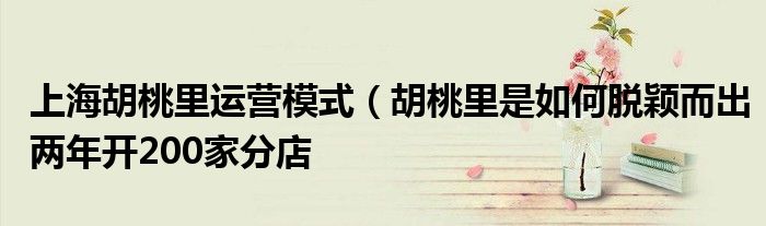 上海胡桃里运营模式(胡桃里是如何脱颖而出两年开200家分店