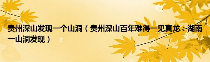贵州深山发现一个山洞(贵州深山百年难得一见真龙:湖南一山洞发现)