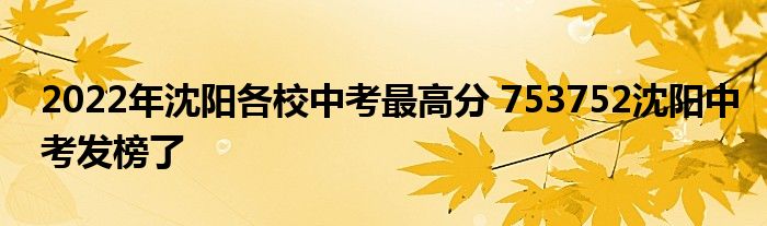 2022年沈阳各校中考最高分 753752沈阳中考发榜了