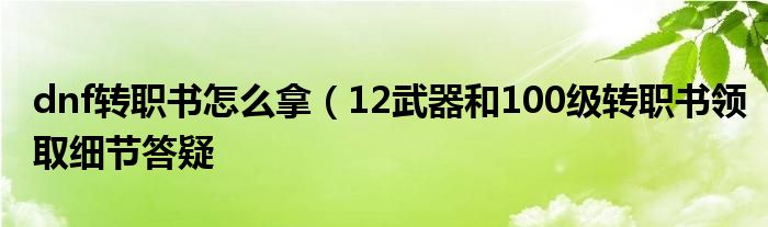 dnf转职书怎么拿(12武器和100级转职书领取细节答疑