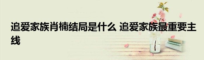 追爱家族肖楠结局是什么 追爱家族最重要主线