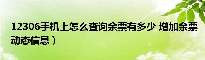 12306手机上怎么查询余票有多少 增加余票动态信息)