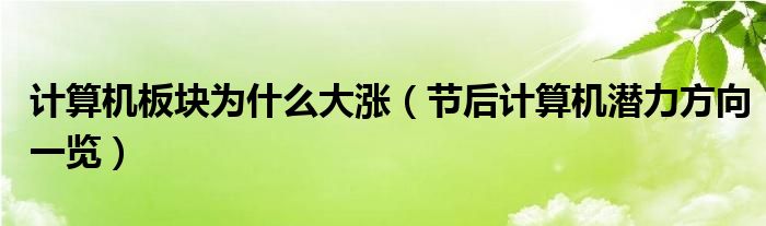 计算机板块为什么大涨(节后计算机潜力方向一览)