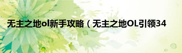 无主之地ol新手攻略(无主之地OL引领34
