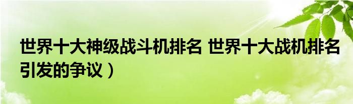 世界十大神级战斗机排名 世界十大战机排名引发的争议)