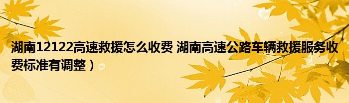 湖南12122高速救援怎么收费 湖南高速公路车辆救援服务收费标准有调整)
