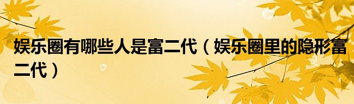 娱乐圈有哪些人是富二代(娱乐圈里的隐形富二代)