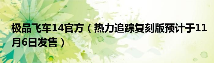 极品飞车14官方(热力追踪复刻版预计于11月6日发售)