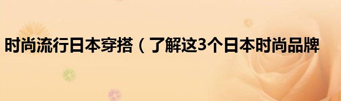 时尚流行日本穿搭(了解这3个日本时尚品牌