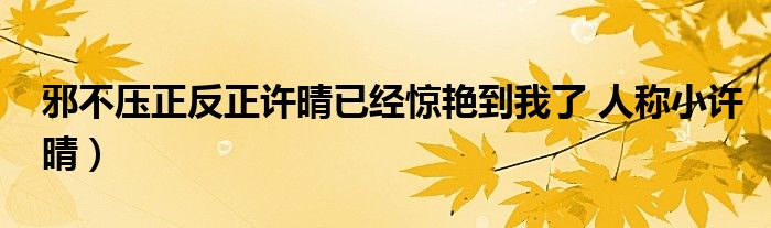 邪不压正反正许晴已经惊艳到我了 人称小许晴)