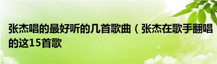 张杰唱的最好听的几首歌曲(张杰在歌手翻唱的这15首歌