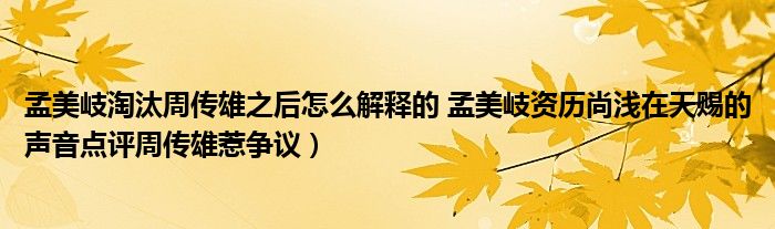 孟美岐淘汰周传雄之后怎么解释的 孟美岐资历尚浅在天赐的声音点评周传雄惹争议)