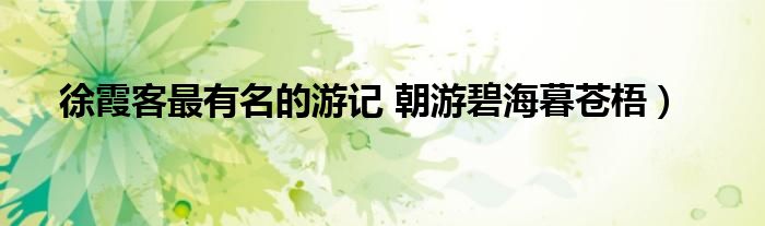 徐霞客最有名的游记 朝游碧海暮苍梧)