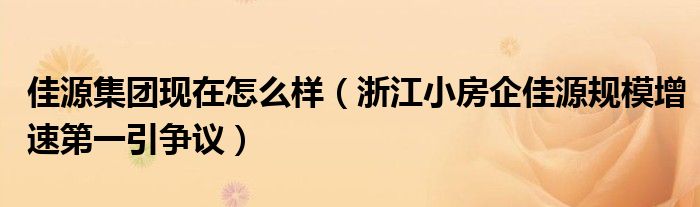 佳源集团现在怎么样(浙江小房企佳源规模增速第一引争议)