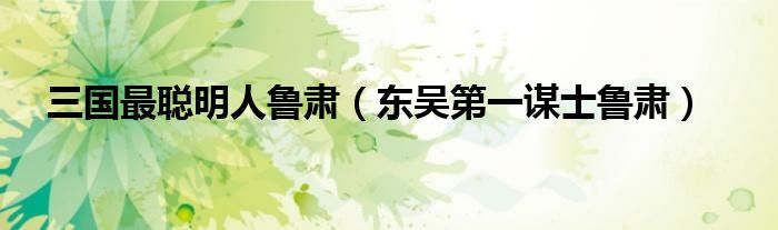 三国最聪明人鲁肃(东吴第一谋士鲁肃)